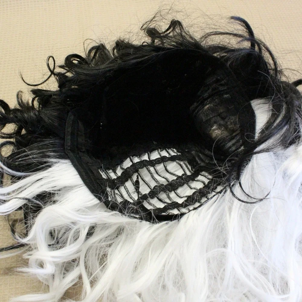 Cruella Costume Dress Wig Set Kids Size 10/12 Black White Dalmatian Goth Cosplay
